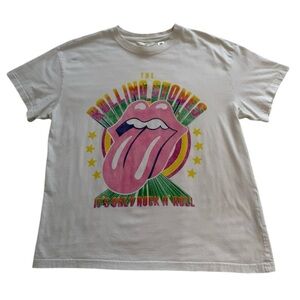 H&M White Graphic T-Shirt With Rolling Stones Logo - Size Medium
